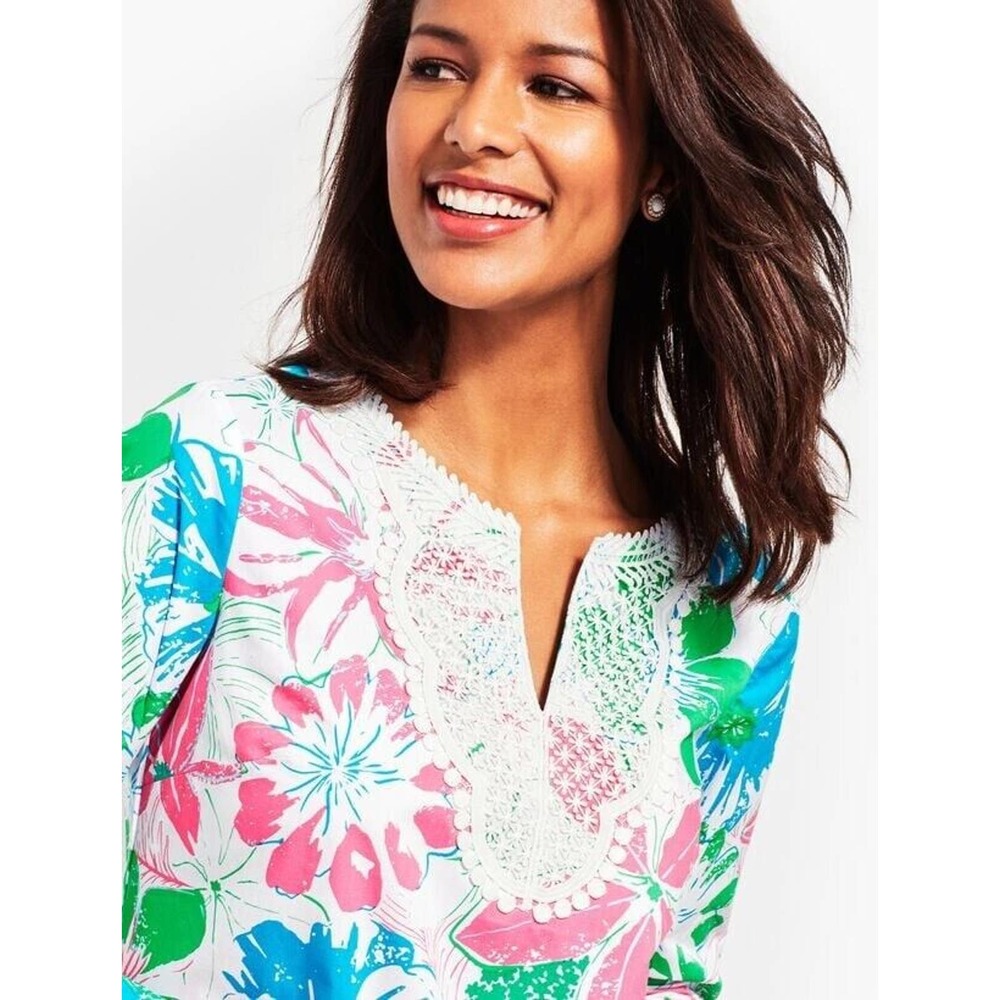 Talbots Lace Bib Tunic - Anguilla Floral Popover Split Neck Top Plus Size 3X - Picture 3 of 11